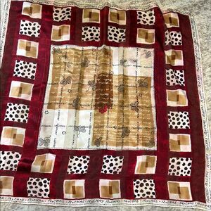 Rochas Red and Brown Patterned silk Scarf